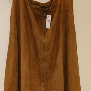 Lane Bryant's Women's Faux Suede Zip-Front Skirt in Cognac